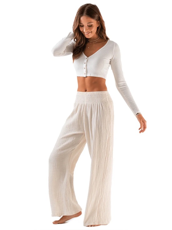 Lotus and Luna Pants - Lotus and Luna Women’s Cream Lightweight 100% Cotton, Linen Pants, handmade